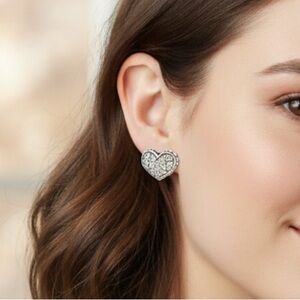 Lagos VINTAGE Caviar Sterling Silver Diamond Heart Stud Earrings